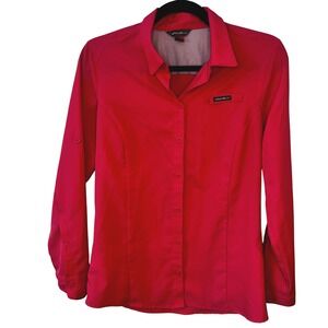 Eddie Bauer Womens Pink Long Sleeve Collared Snap Front Outdoor Shirt Size S